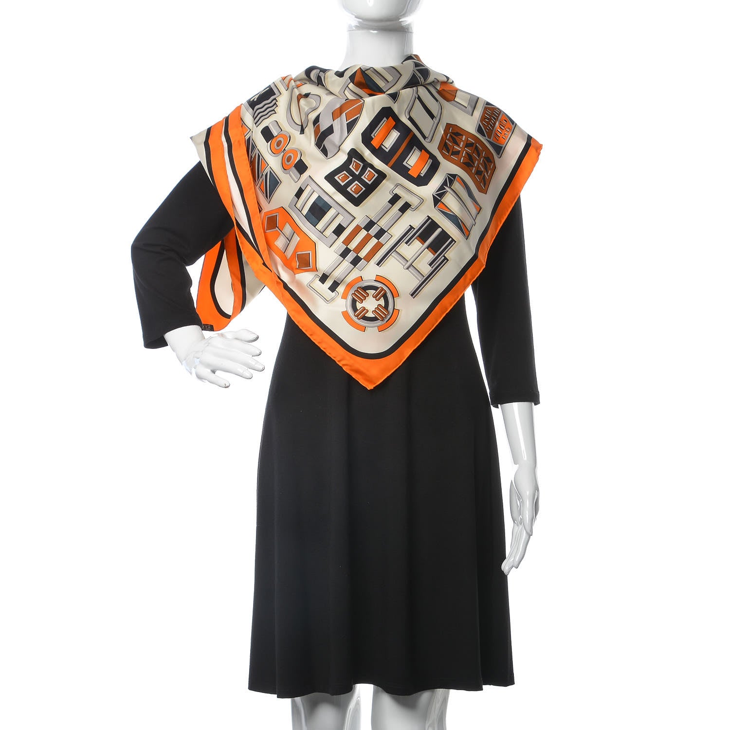 Hermes Silk Carré en Boucles Scarf 90 Créme Orange Marron 2 of 4