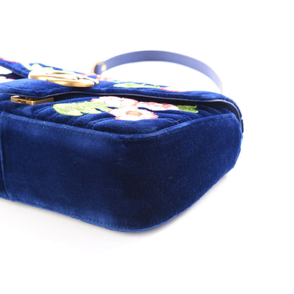 Gucci Velvet Matelasse Deer Embroidered Small GG Marmont Shoulder Bag Cobalt 6 of 8