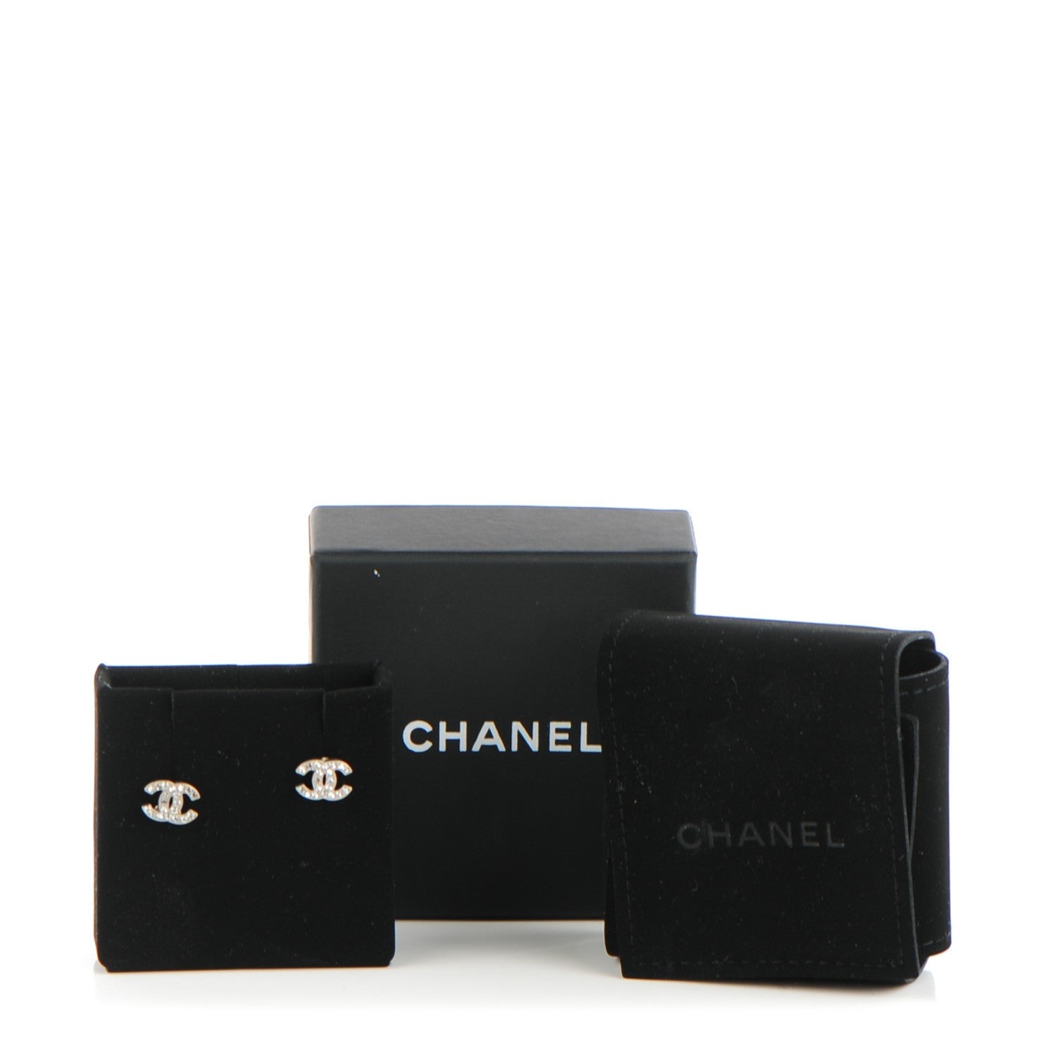 Chanel Crystal Timeless CC Earrings Silver 4 of 5