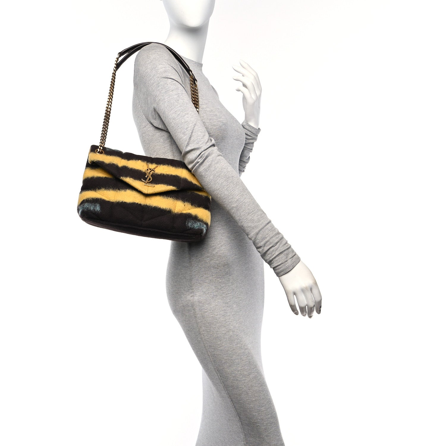 Saint Laurent Tie Dye Wool Quilted Small Loulou Puffer Monogram Chain Satchel Yellow Pacific Blue Dark Pecan 2 of 10