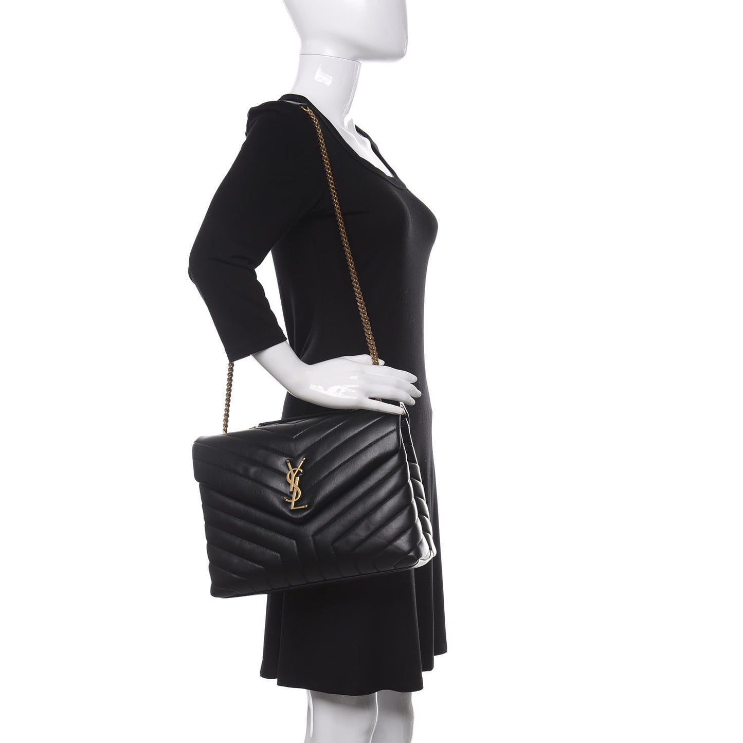 Calfskin Y Quilted Monogram Medium Loulou Chain Satchel Black