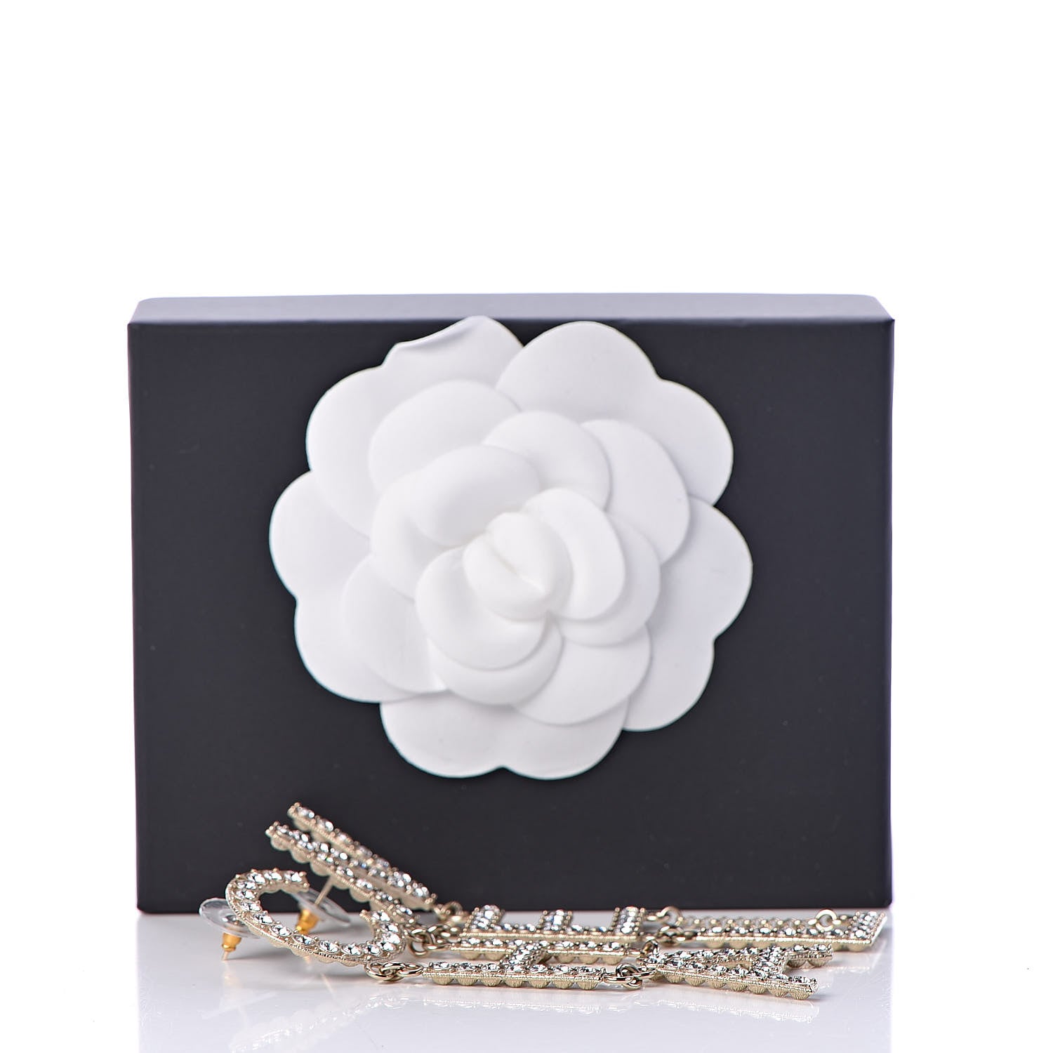 Chanel Crystal Cha-Nel Logo Drop Earrings Gold 5 of 5