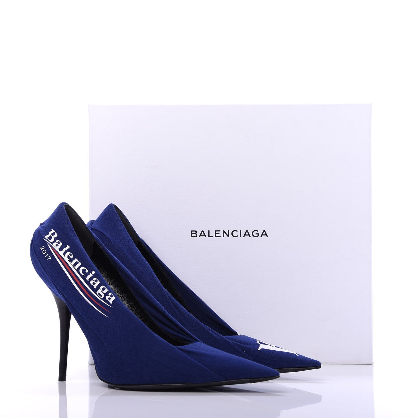 Jersey Crepe Political Campaign Logo Knife 115 Pointed Pumps 38 Pacifique White Rouge