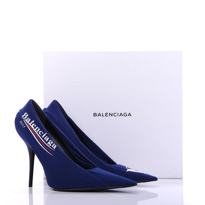 Balenciaga Jersey Crepe Political Campaign Logo Knife 115 Pointed Pumps 38 Pacifique White Rouge 11 of 11