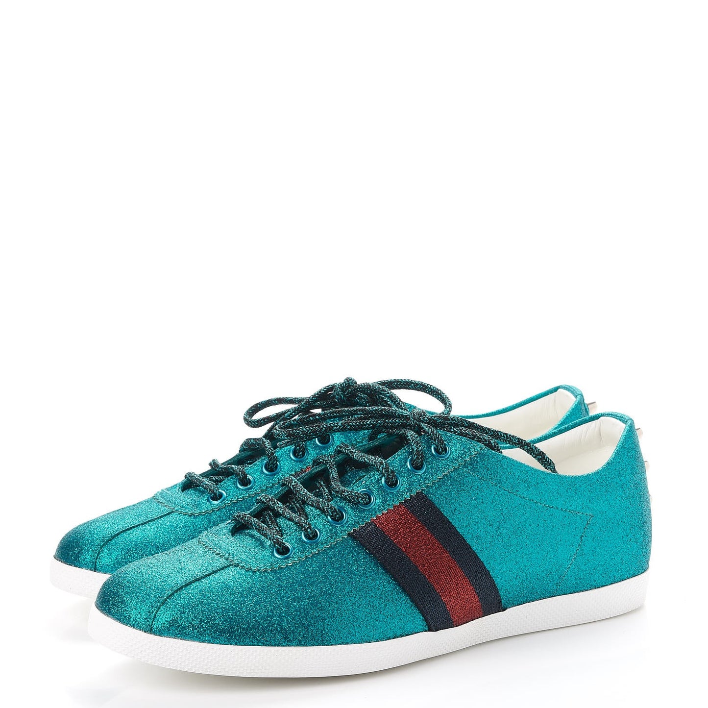 Glitter Fabric Web Studded Sneakers 9 Teal