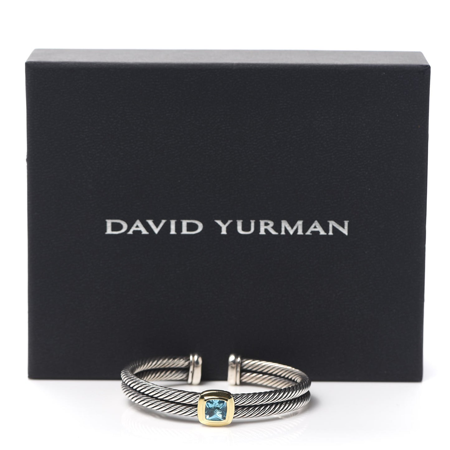Sterling Silver 18K Yellow Gold Blue Topaz Albion Double Cable Bracelet