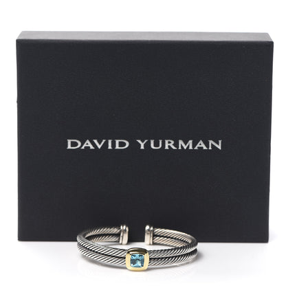 David Yurman Sterling Silver 18K Yellow Gold Blue Topaz Albion Double Cable Bracelet 5 of 5