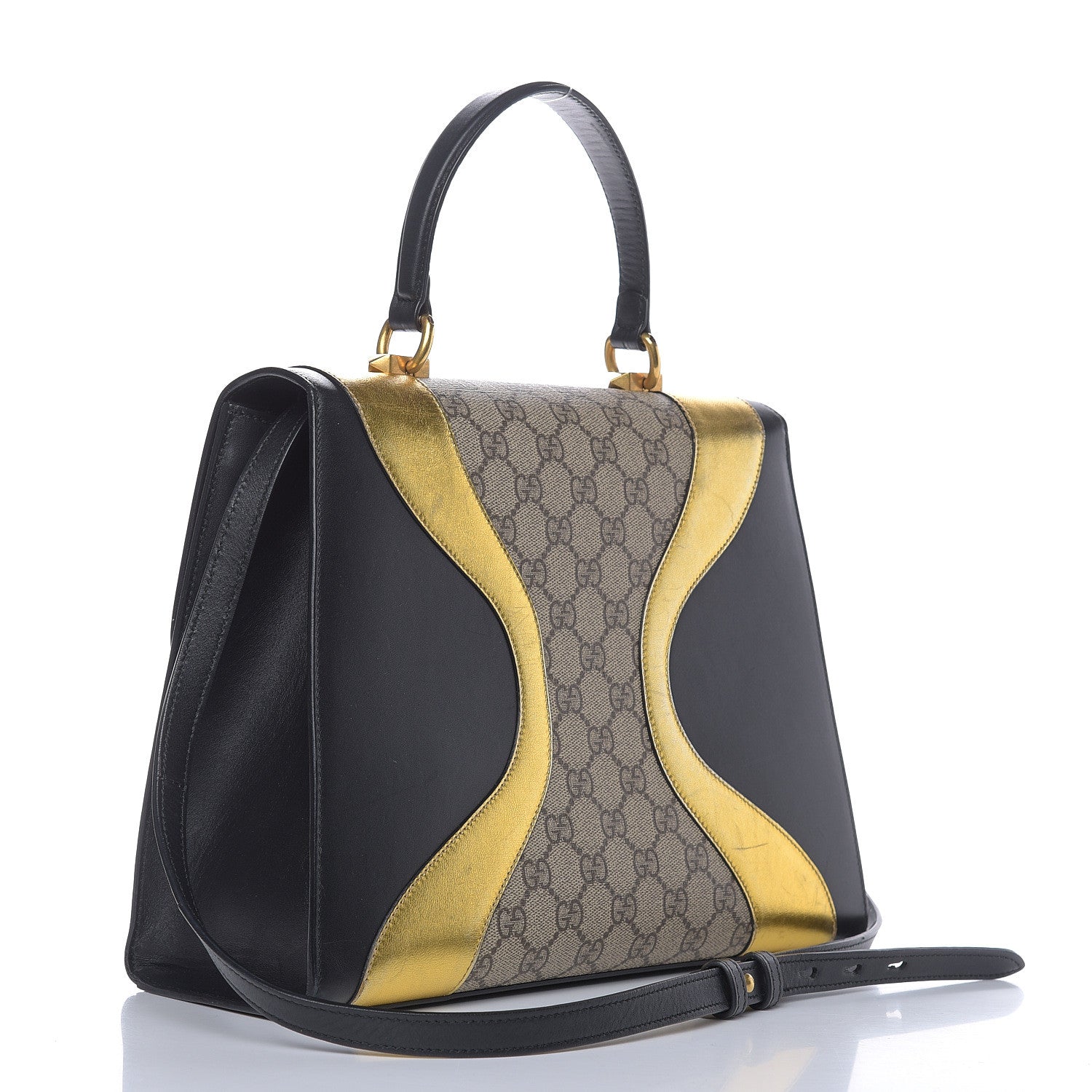 Gucci Nappa GG Supreme Monogram Medium Osiride Top Handle Bag Black Oro Vecchio Beige Ebony 3 of 19