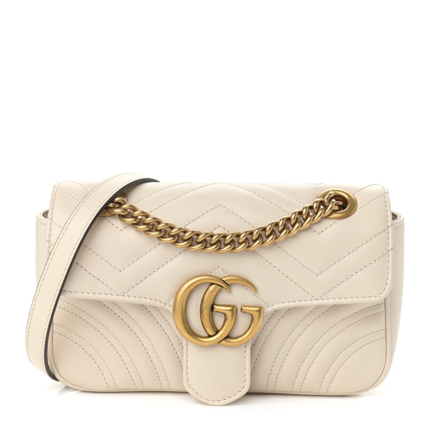 Calfskin Matelasse Mini GG Marmont Shoulder Bag White