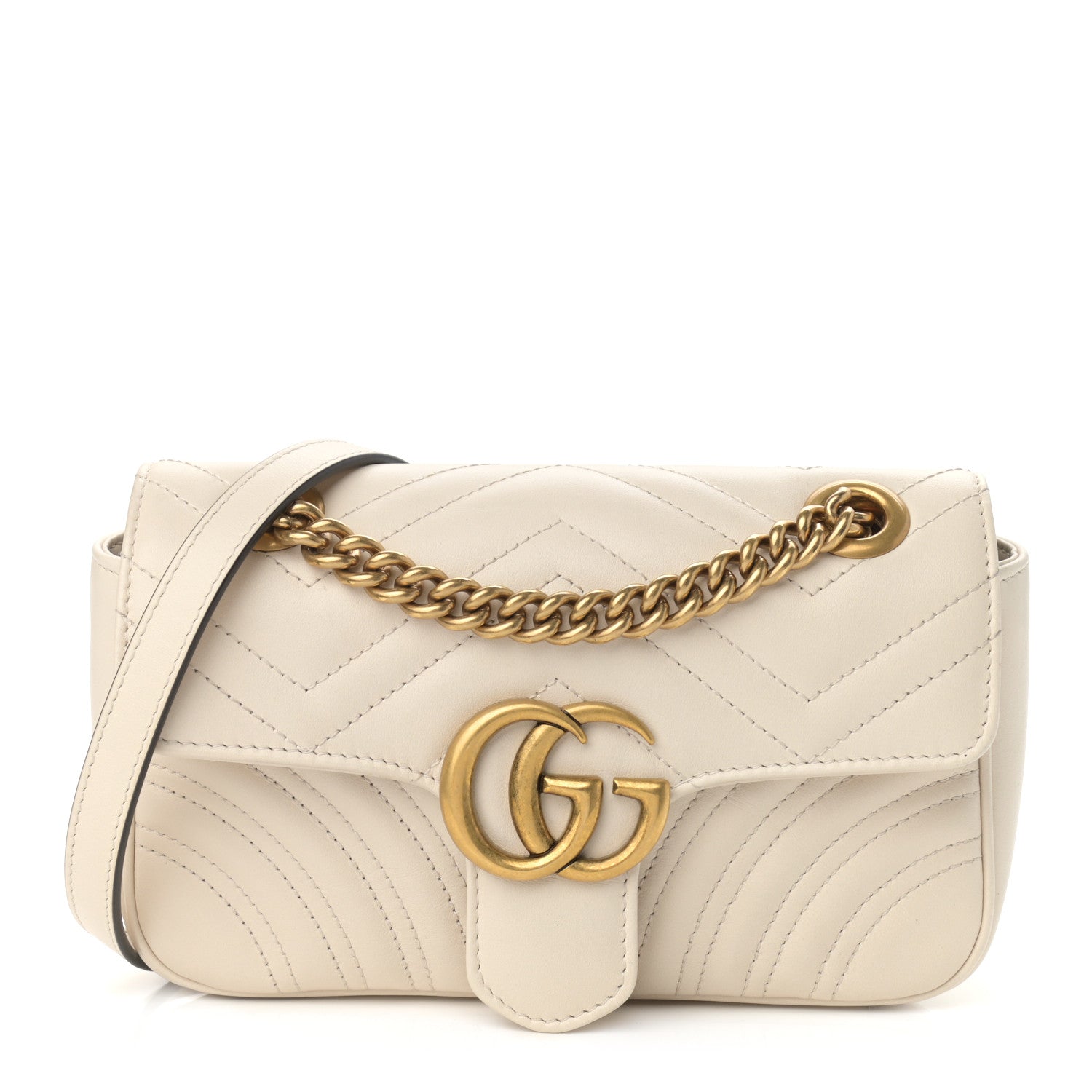 Gucci Calfskin Matelasse Mini GG Marmont Shoulder Bag White 1 of 11