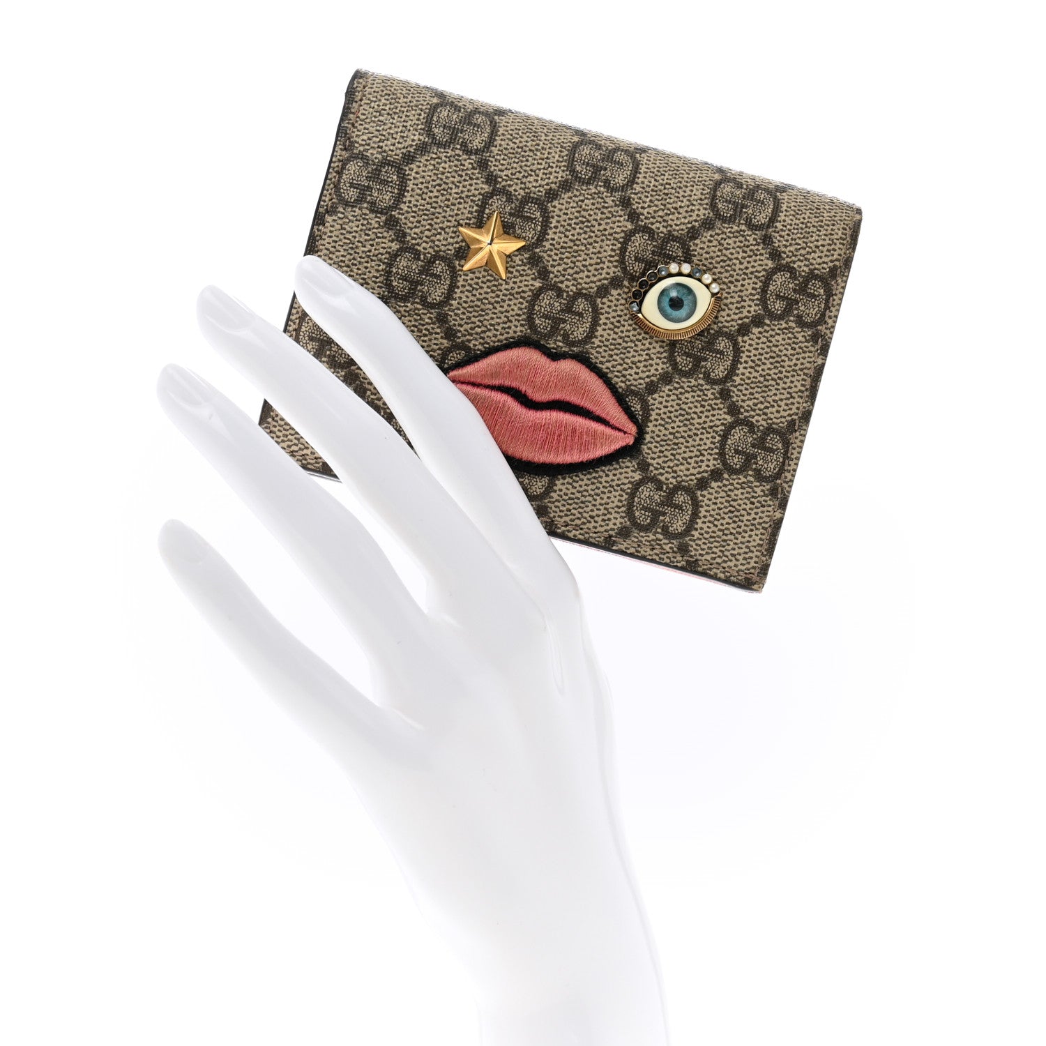 Gucci GG Supreme Monogram Face Embroidered Card Case Wallet Pink 2 of 9