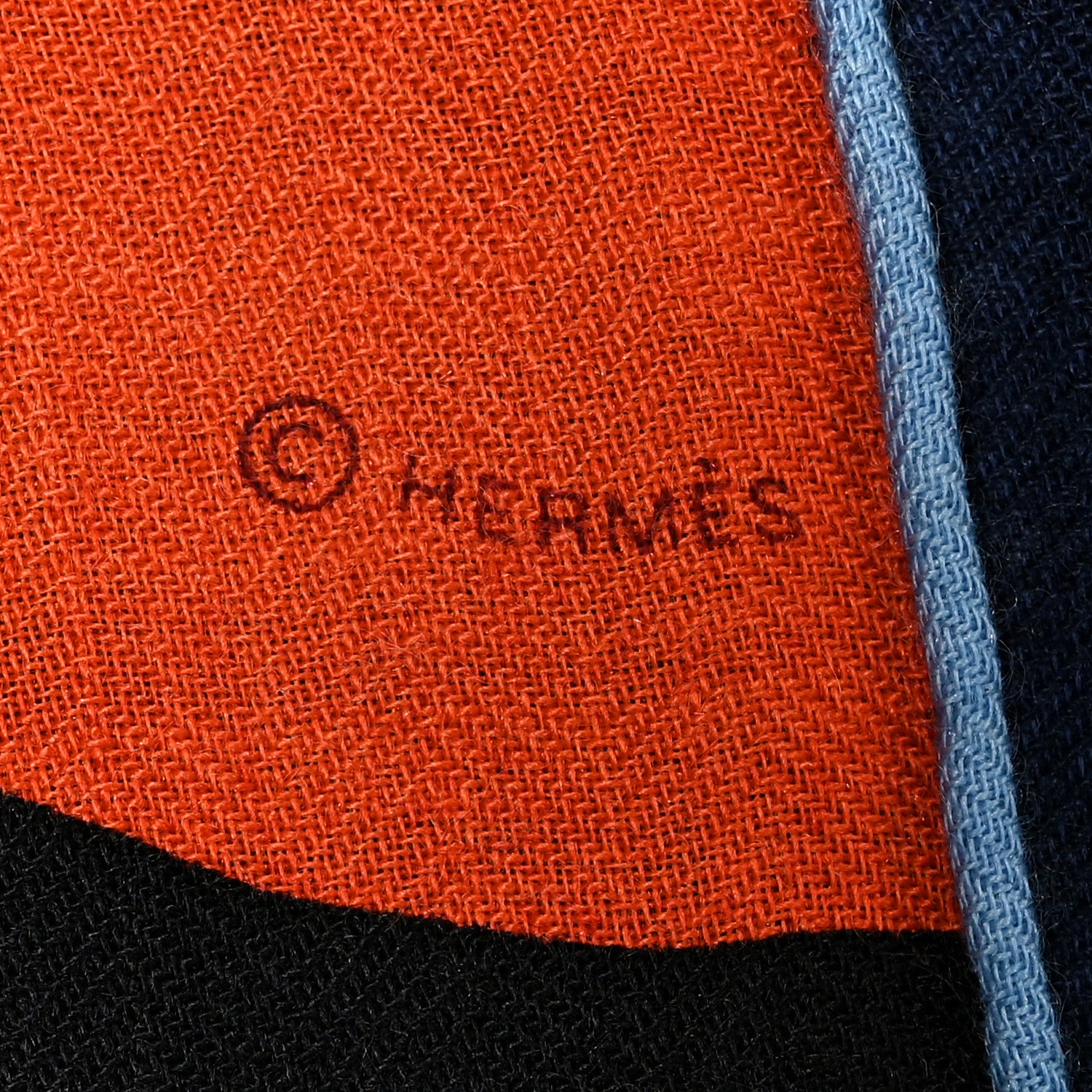 Hermes Cashmere Silk Last Night Rectangle Scarf Marine Orange Bleu 5 of 5