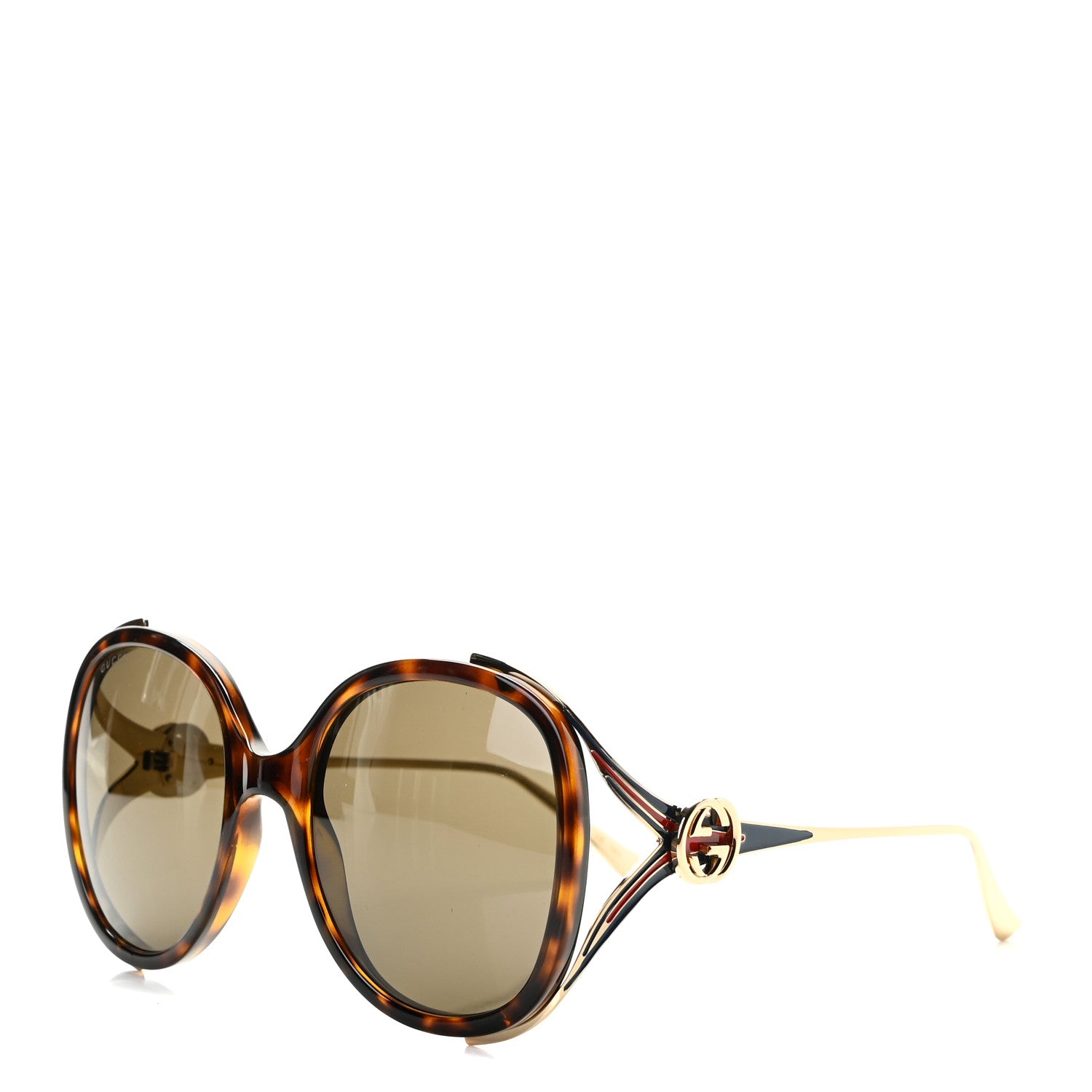 Gucci Acetate Round Frame Injected Sunglasses GG0226S Tortoise 1 of 6