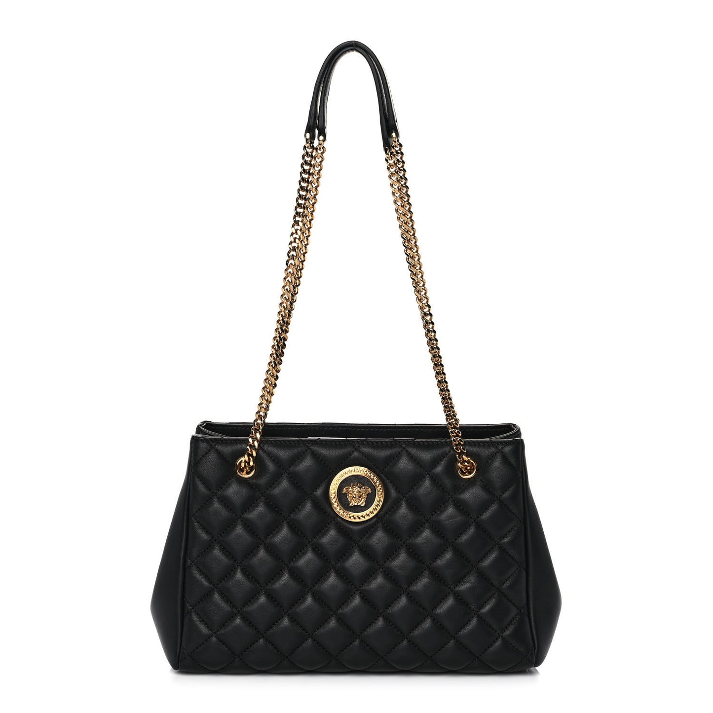 Nappa Quilted Medusa Chain Shoulder Bag Black