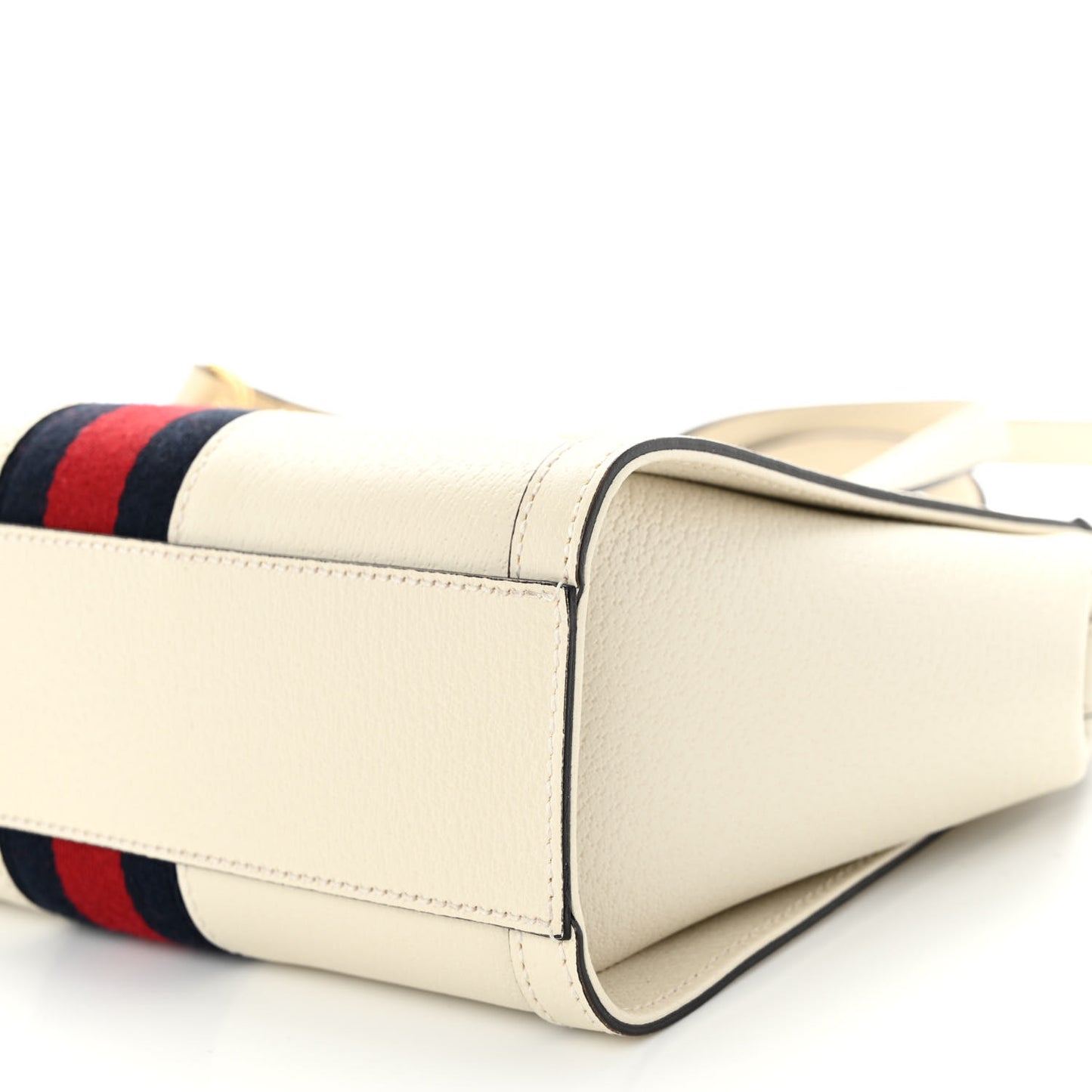 Textured Calfskin Web Small Ophidia Tote Bag Mystic White