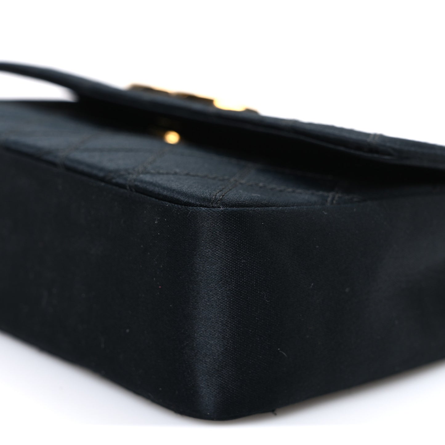 Satin Quilted Mini Single Flap Black