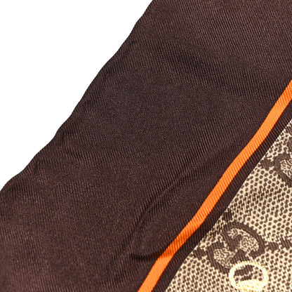 Gucci Silk Twill GG Monogram GG Gold Horsebit Square Scarf Brown Orange 5 of 5
