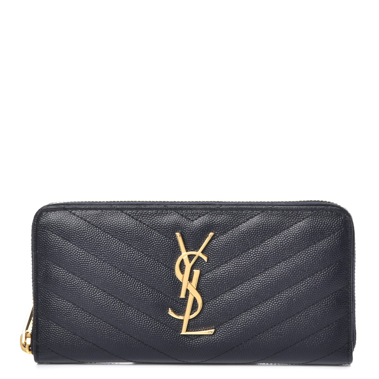 Grain De Poudre Matelasse Chevron Monogram Zip Around Wallet Deep Marine