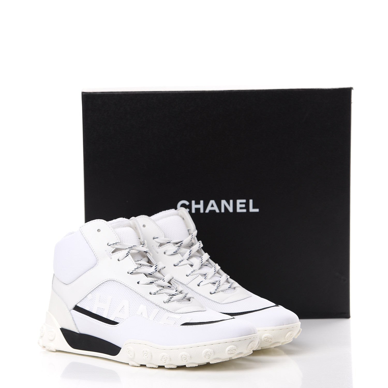 Chanel Calfskin Mesh Lycra Womens Logo Sneakers 40.5 White 10 of 10