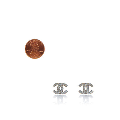 Chanel Crystal Timeless CC Earrings Silver 2 of 5