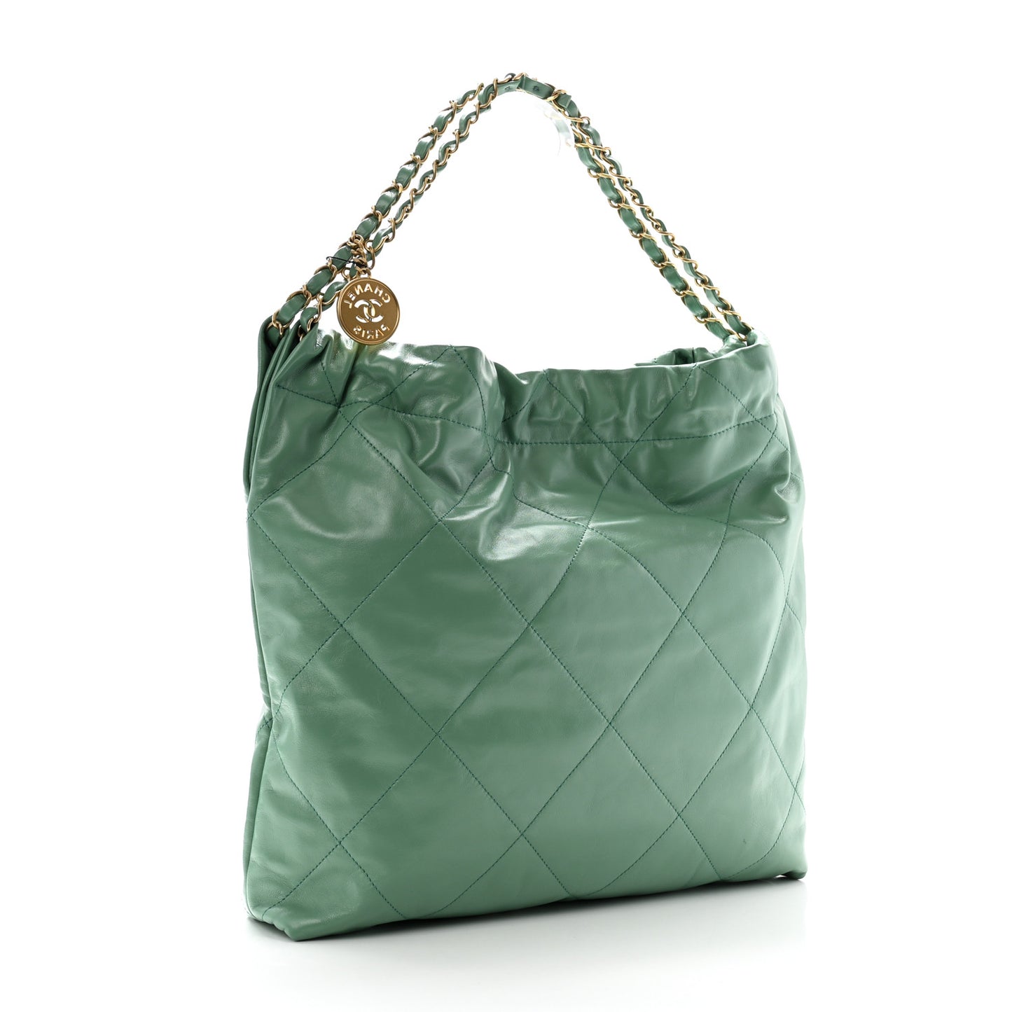 Shiny Calfskin Quilted Chanel 22 Dark Green Dark Green