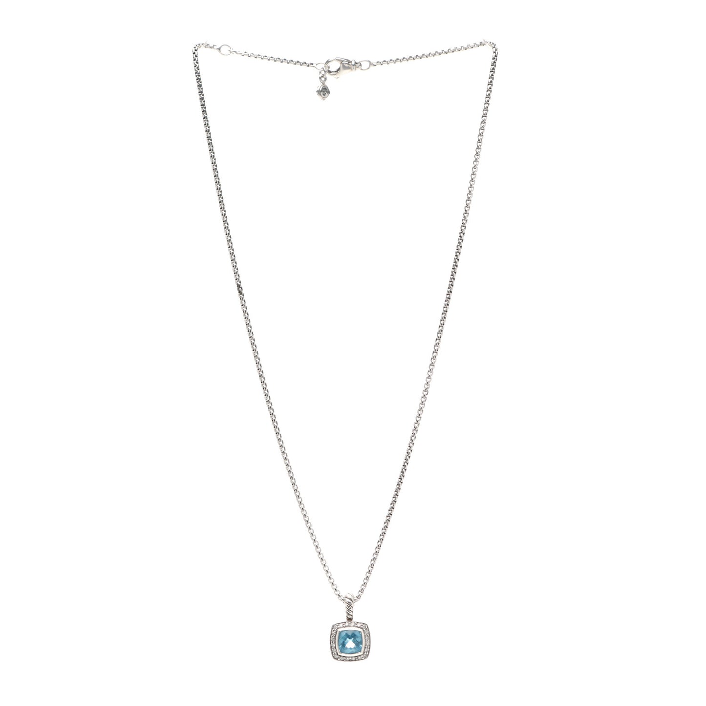 Sterling Silver Diamond Blue Topaz 7mm Petite Albion Pendant Necklace