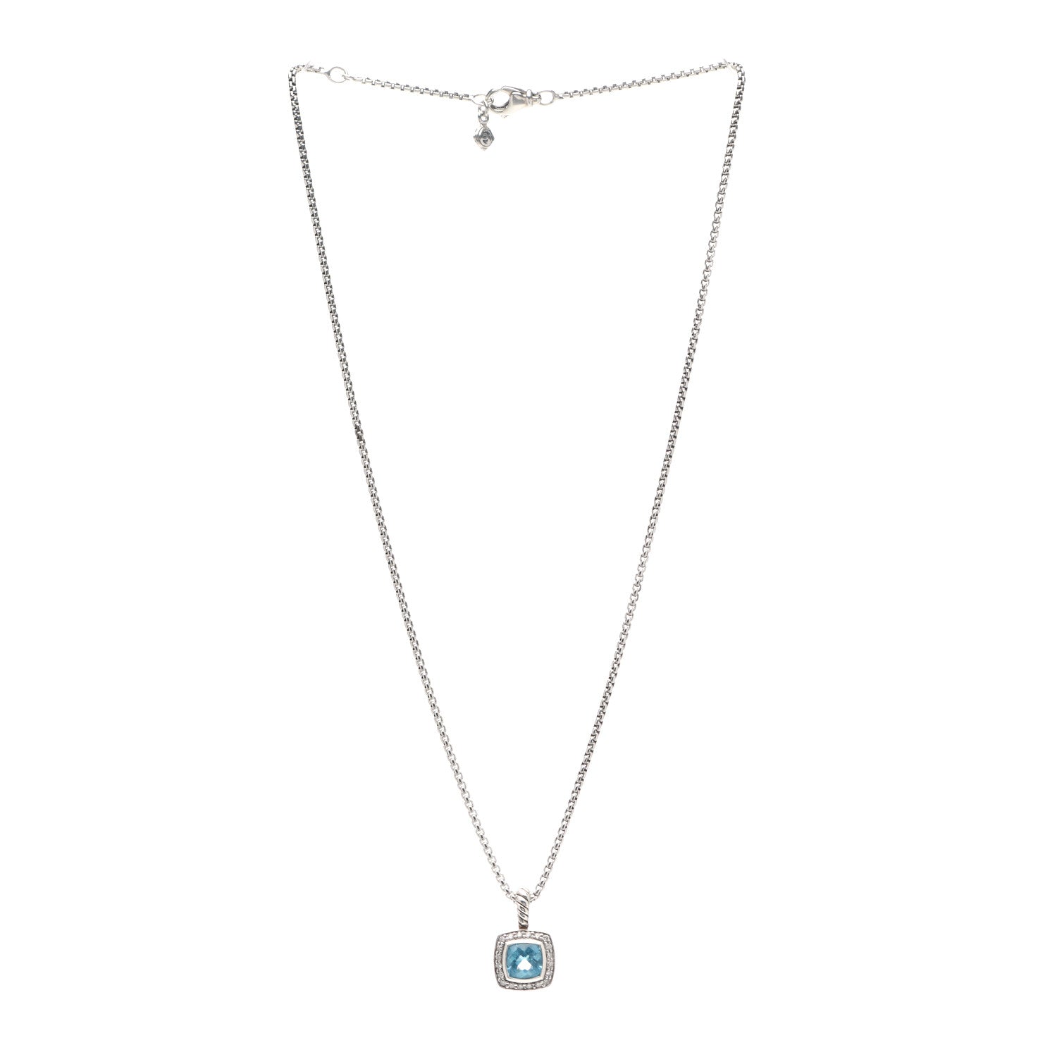 David Yurman Sterling Silver Diamond Blue Topaz 7mm Petite Albion Pendant Necklace 3 of 5
