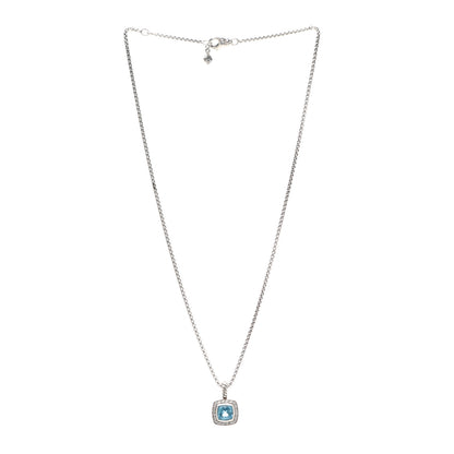 David Yurman Sterling Silver Diamond Blue Topaz 7mm Petite Albion Pendant Necklace 3 of 5