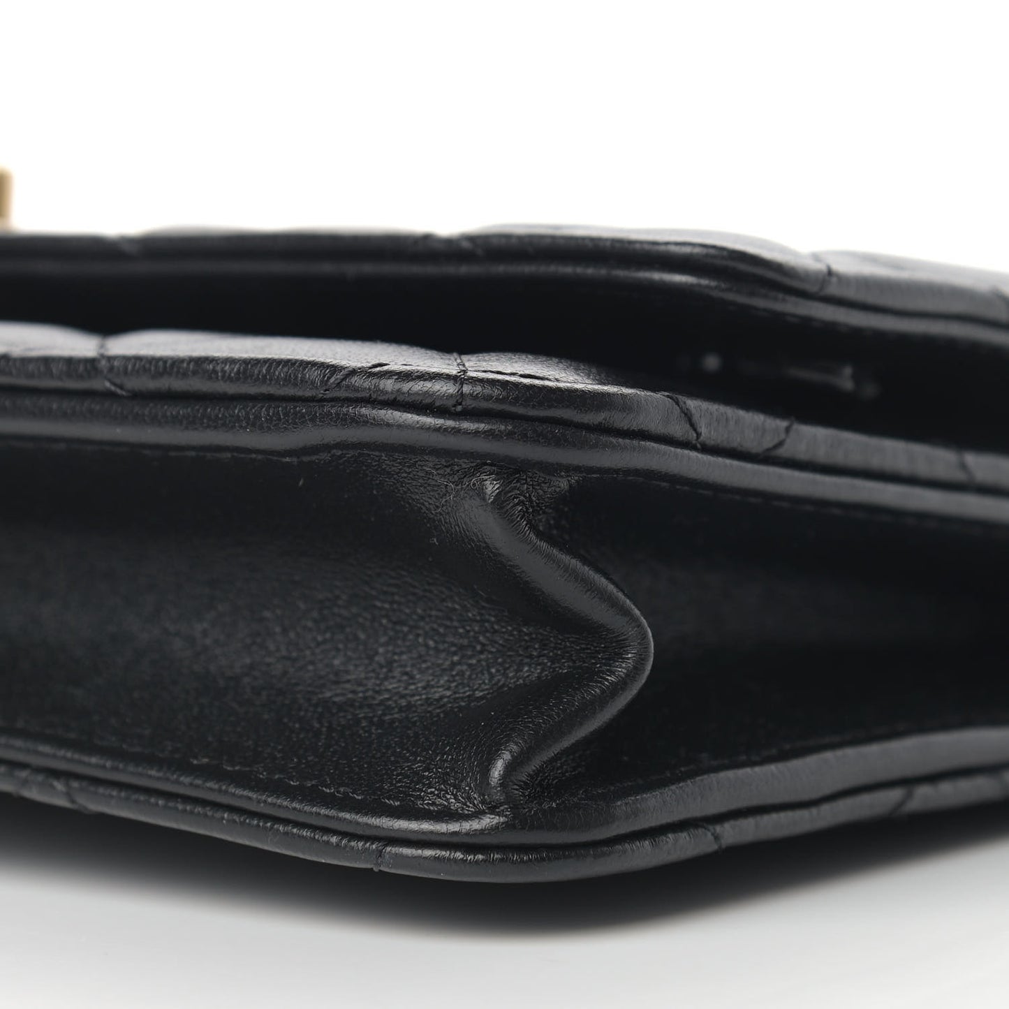 Lambskin Quilted Pearl Crown Wallet On Chain WOC Black