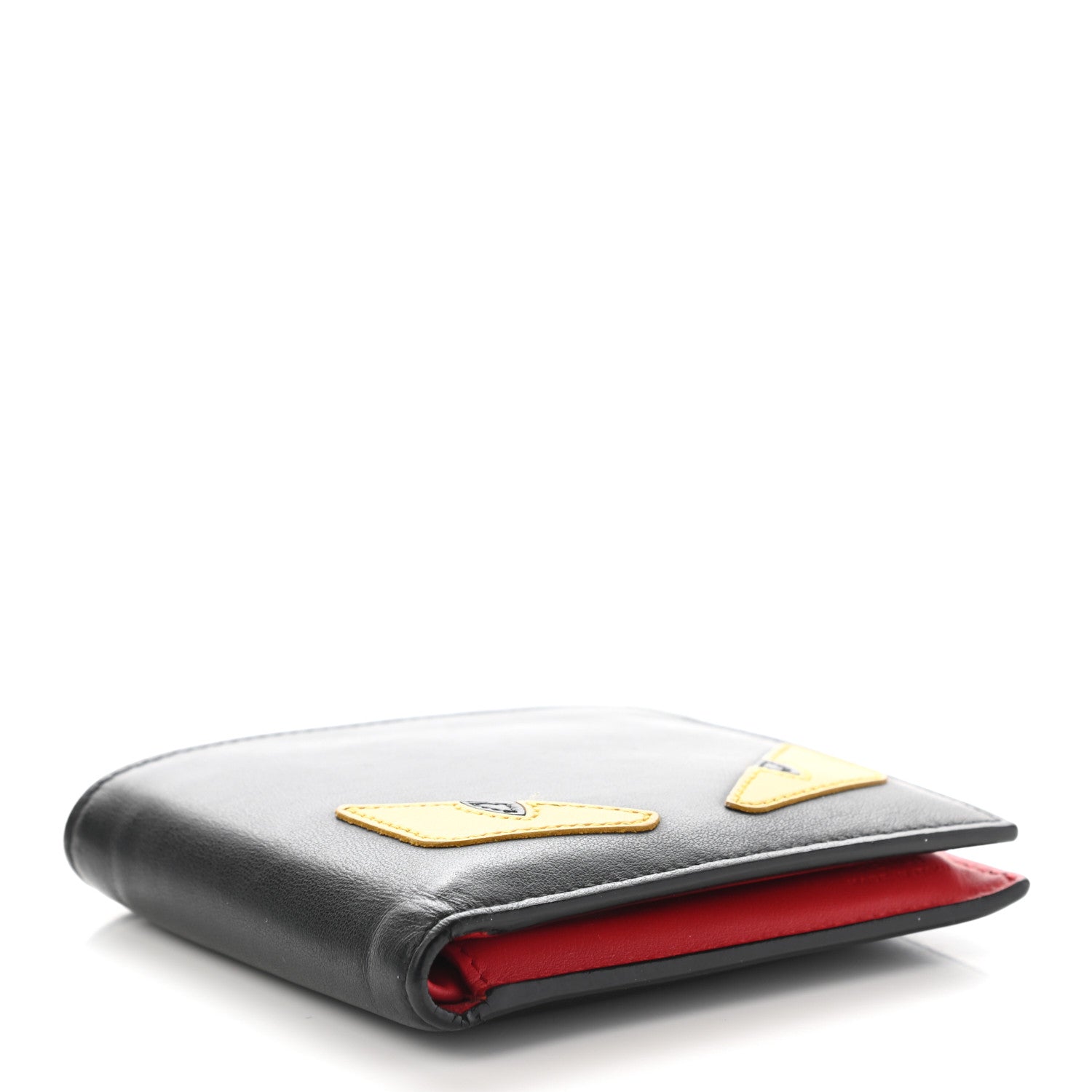 Fendi Vitello Century Monster Eyes Inlay Bi-Fold Wallet Black Giallo Rosso 4 of 14