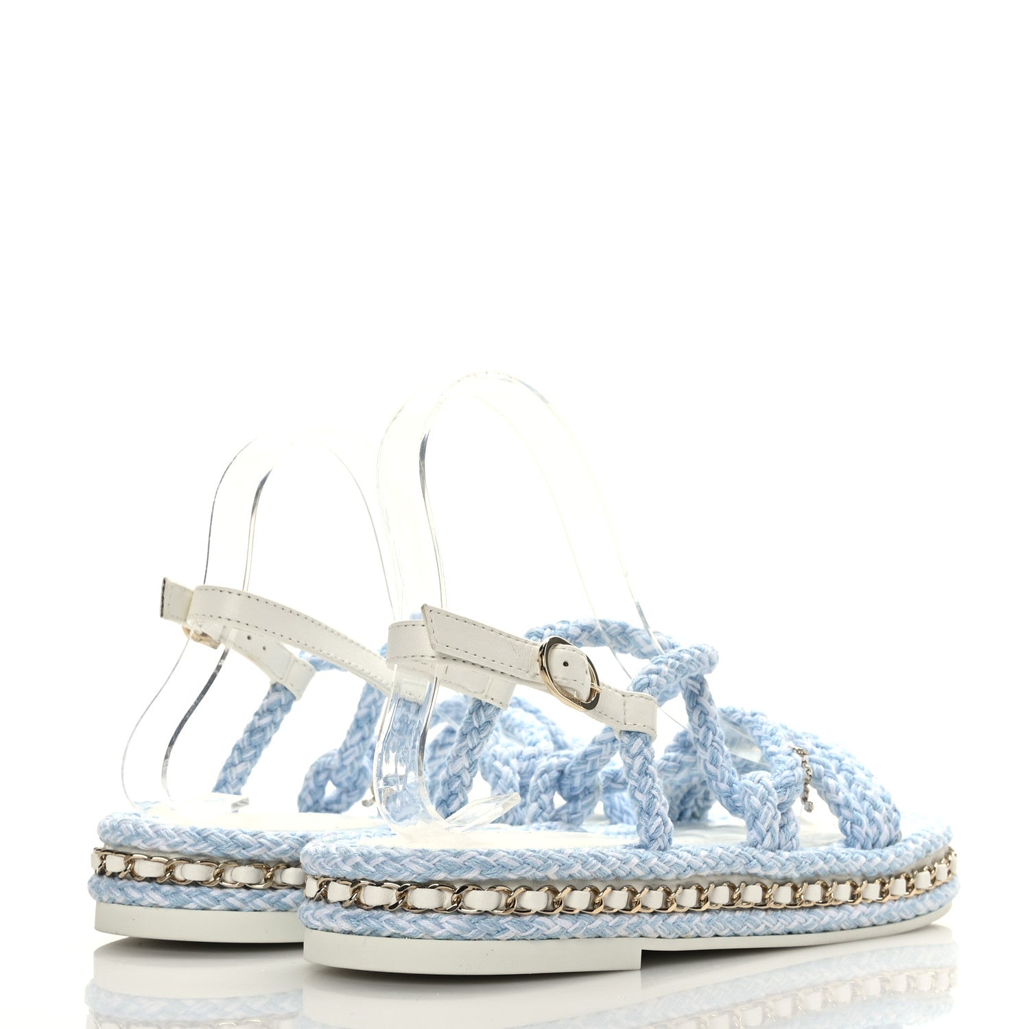 Chanel Lambskin Cord Chain CC Sandals 37 Blue White 4 of 8