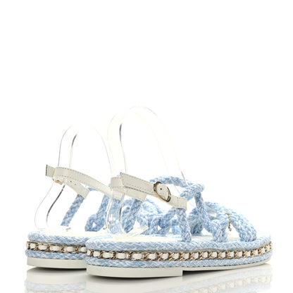 Chanel Lambskin Cord Chain CC Sandals 37 Blue White 4 of 8