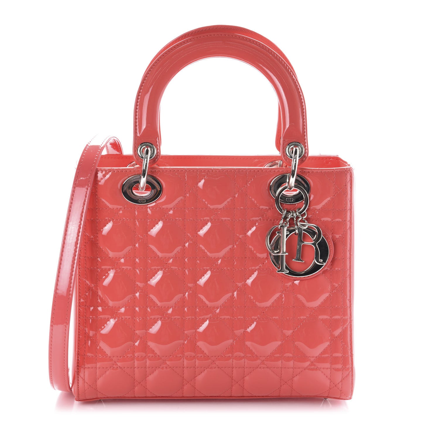 Patent Cannage Medium Lady Dior Coral