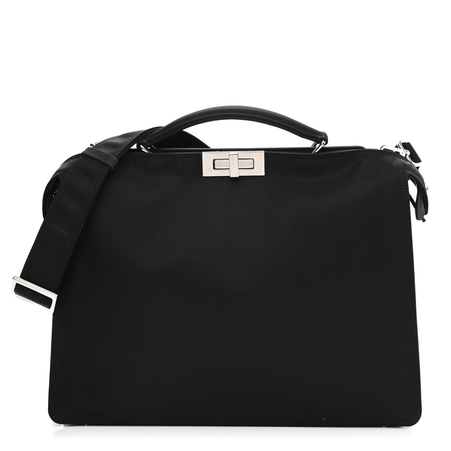 Fendi Nylon Vitello Cover Logo Embossed Medium Peekaboo I SEE U Satchel Black White 1 of 12