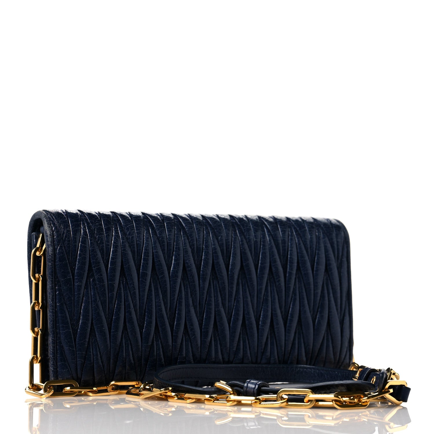 Miu Miu Nappa Matelasse Wallet On Chain Blue 2 of 9