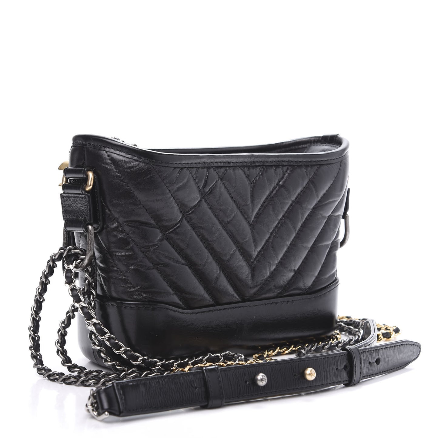 Aged Calfskin Chevron Quilted Small Gabrielle Hobo Black