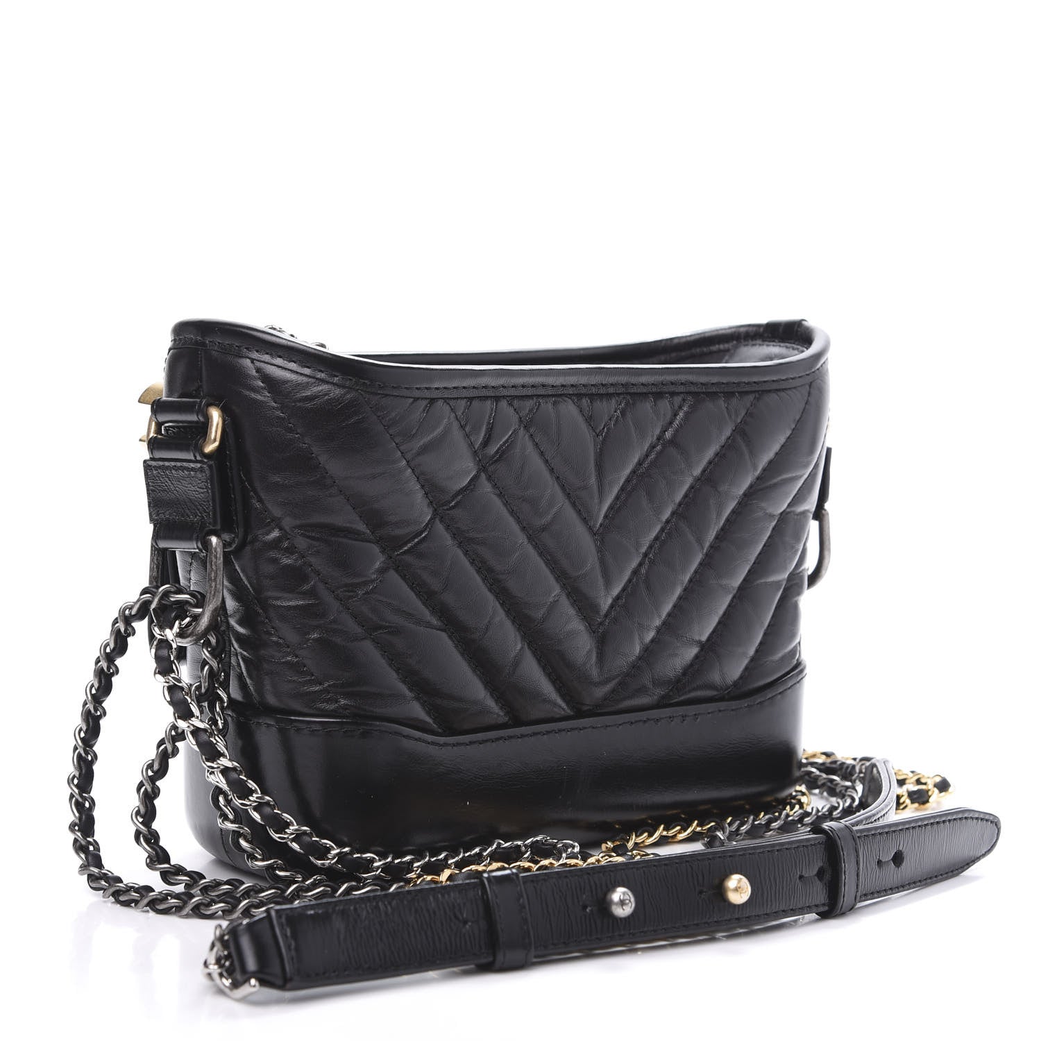 Chanel Aged Calfskin Chevron Quilted Small Gabrielle Hobo Black 4 of 17
