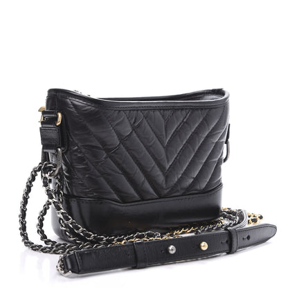 Chanel Aged Calfskin Chevron Quilted Small Gabrielle Hobo Black 4 of 17