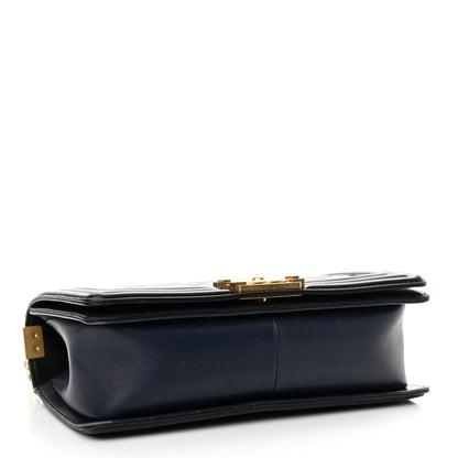 Chanel Lambskin Quilted Bi-Color Medium Boy Flap Black Navy 4 of 15