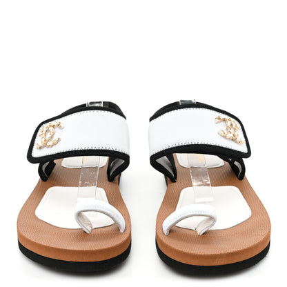 Chanel Fabric Lambskin CC Sandals 38 White 2 of 8