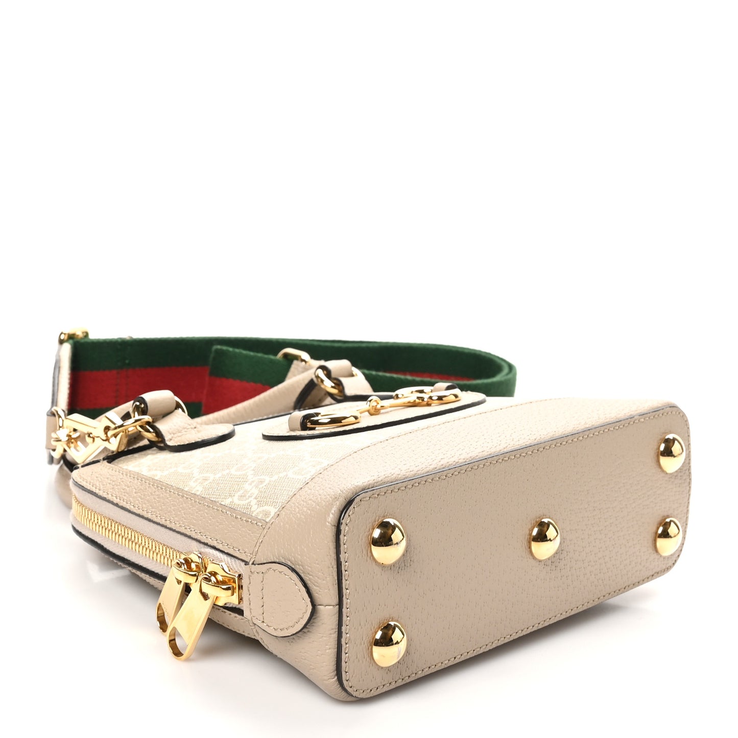 GG Supreme Monogram Textured Dollar Calfskin Mini Horsebit 1955 Top Handle Bag Beige Mystic White Oatmeal
