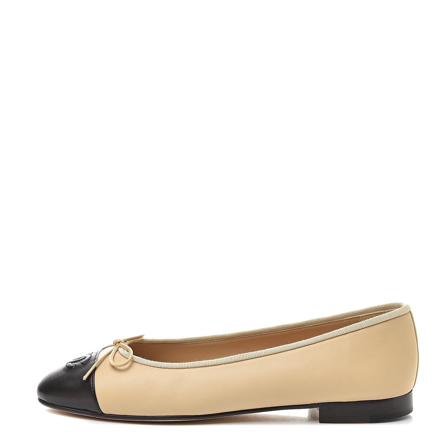 Lambskin Cap Toe Ballerina Flats 41 Beige Black