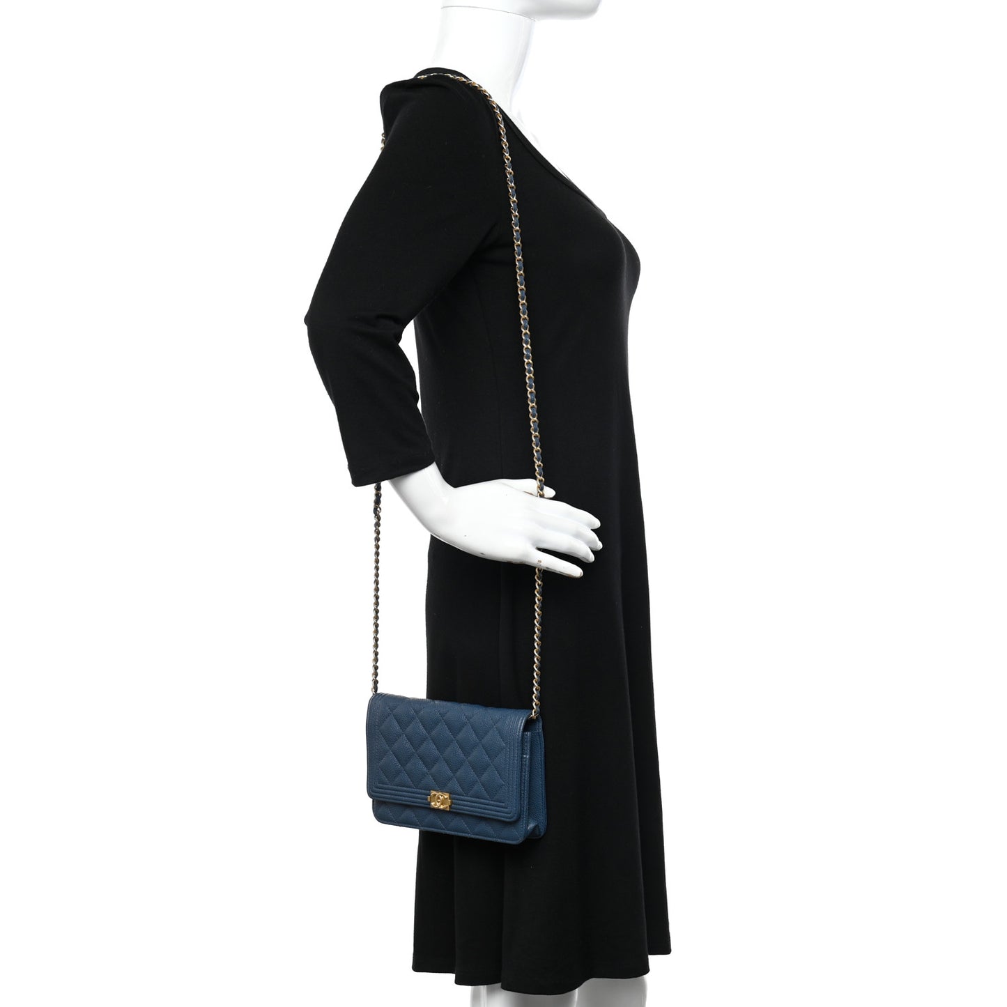 Caviar Quilted Boy Wallet On Chain WOC Dark Blue