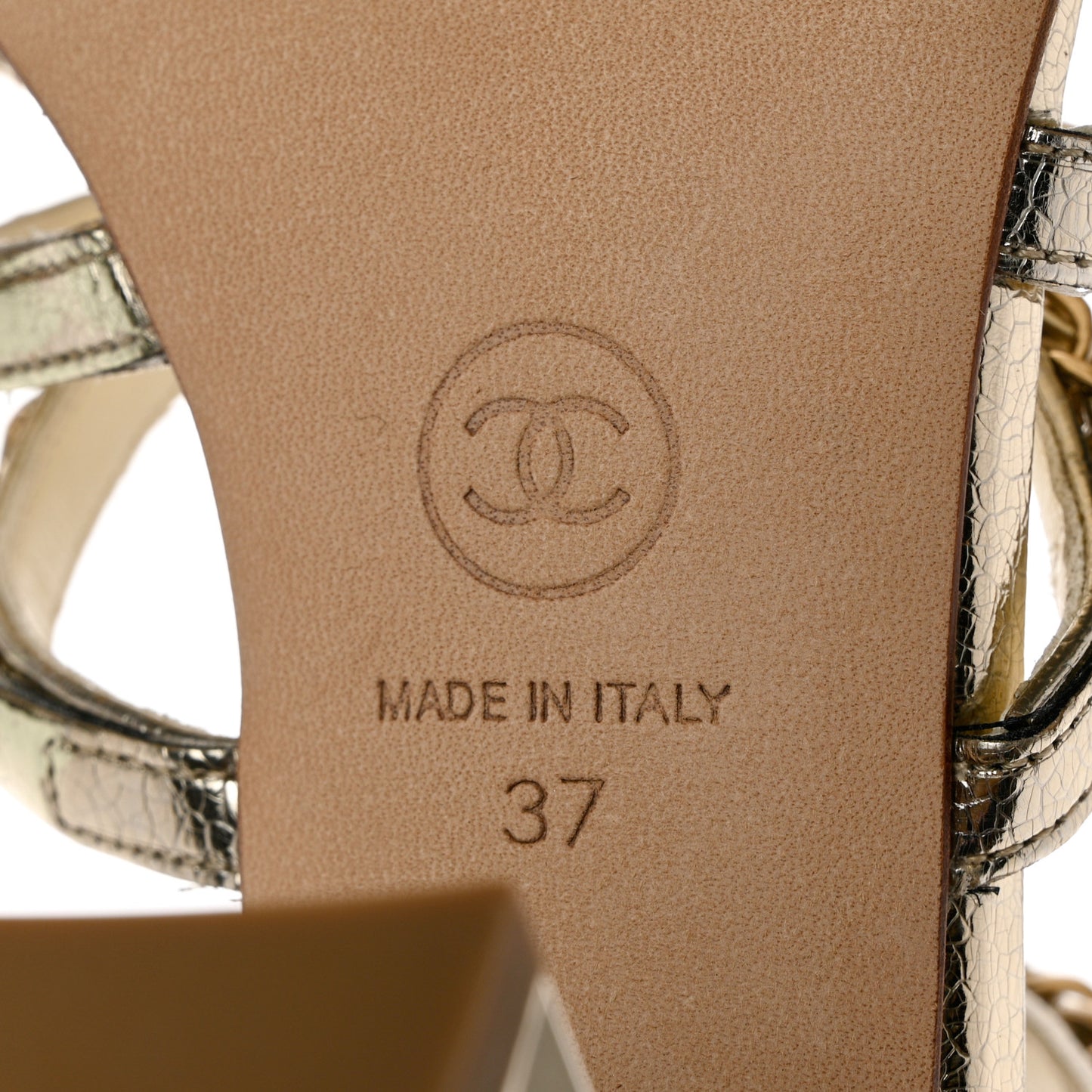 Lame Goatskin Chain Sandals 37 Gold