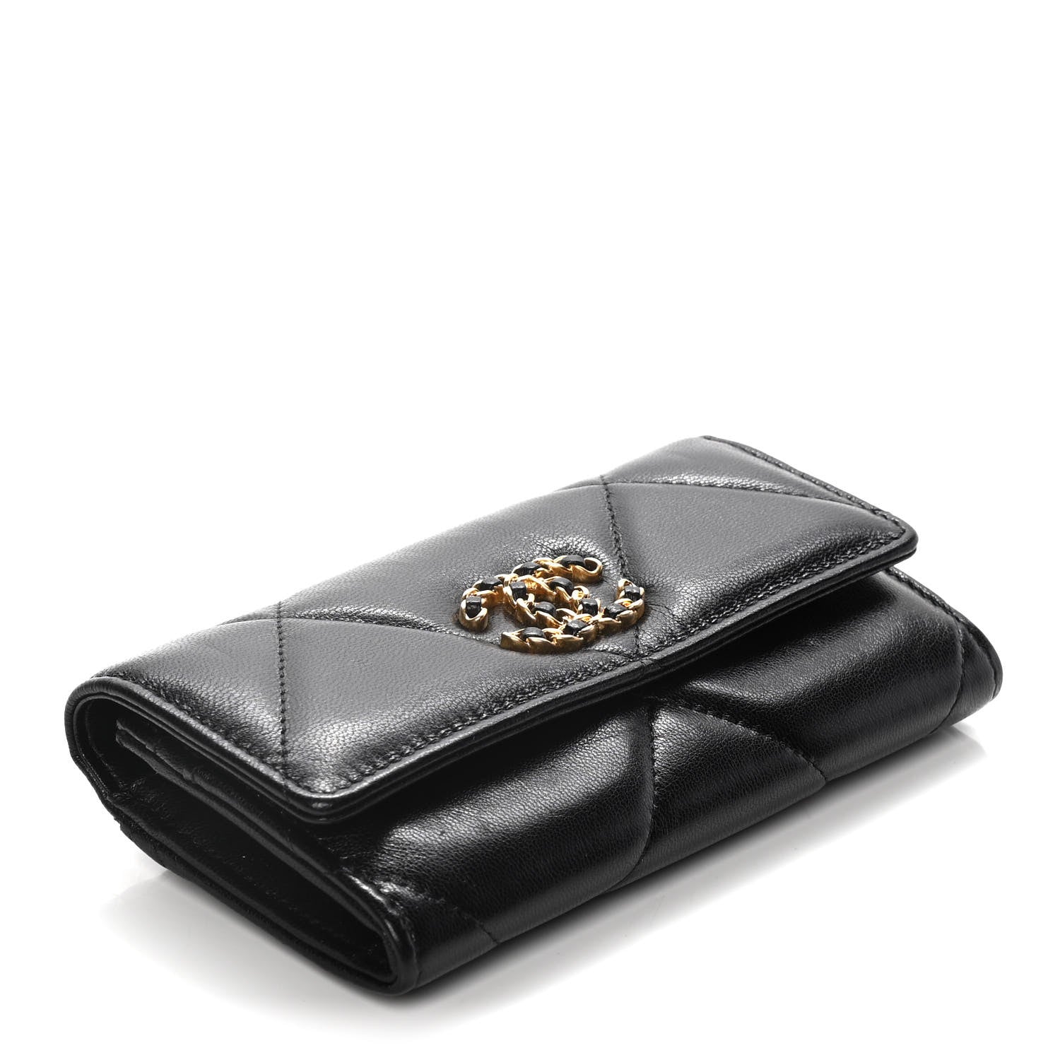 Chanel Shiny Goatskin Quilted Chanel 19 Flap Wallet Black 4 of 11