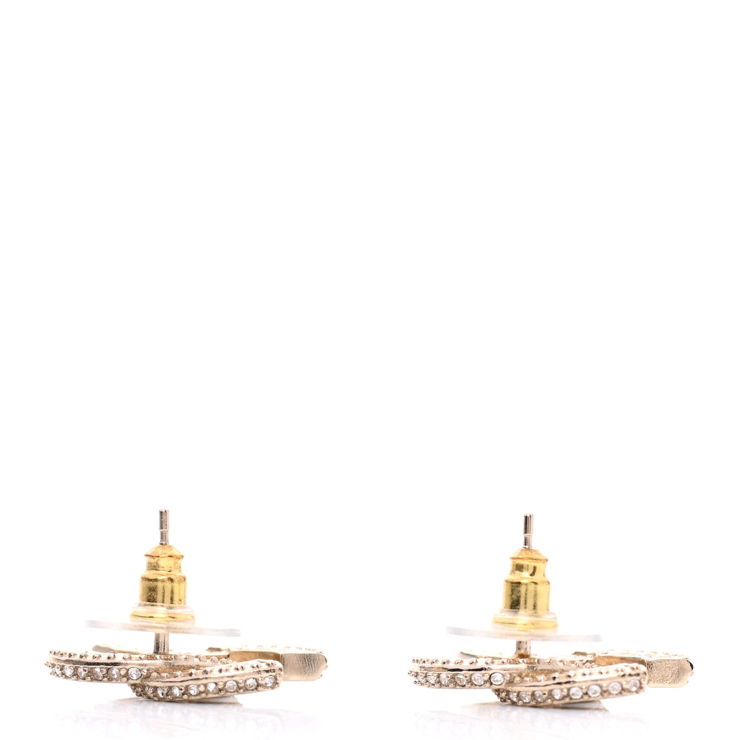 Chanel Crystal Timeless CC Earrings Light Gold 3 of 4