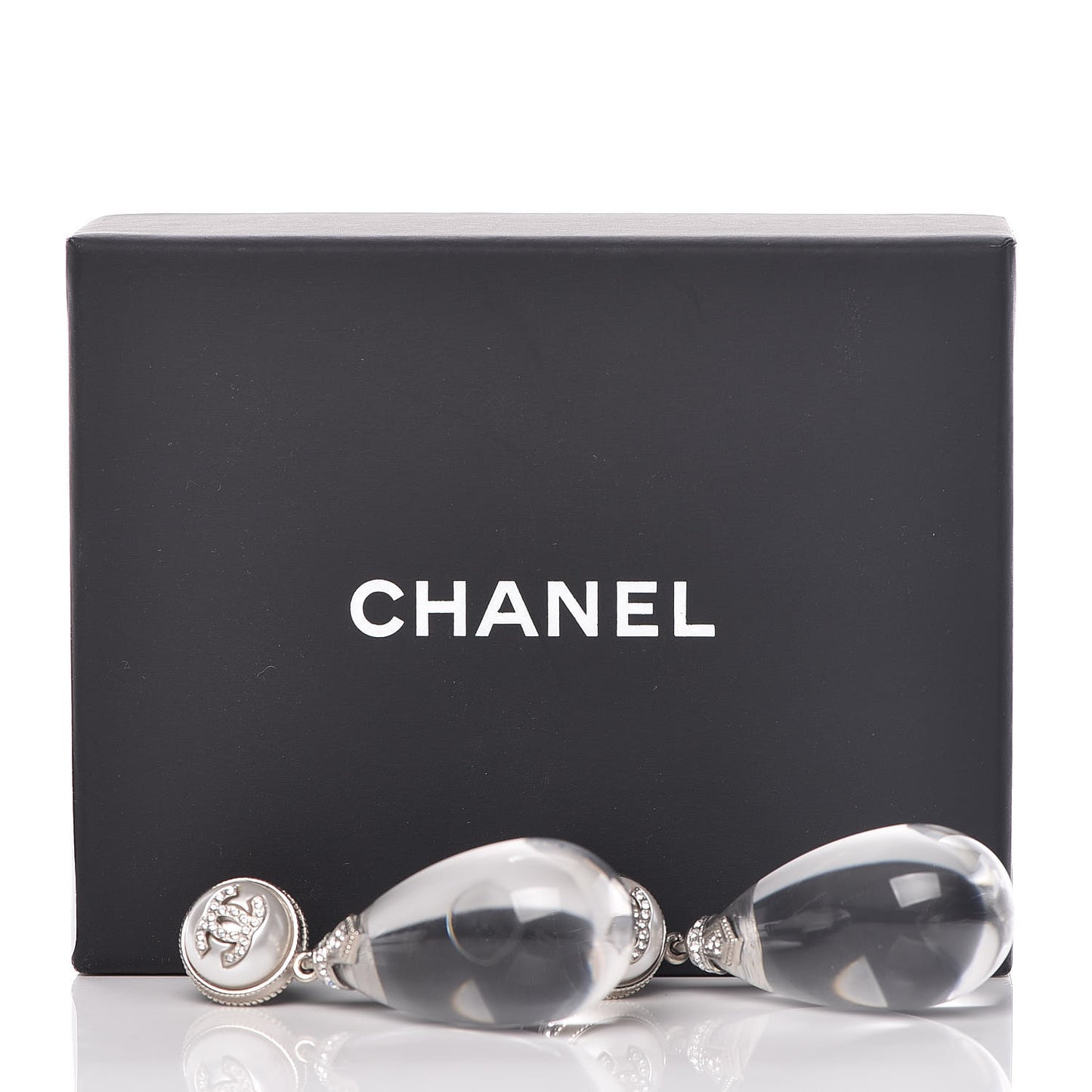Resin Crystal CC Drop Earrings Silver