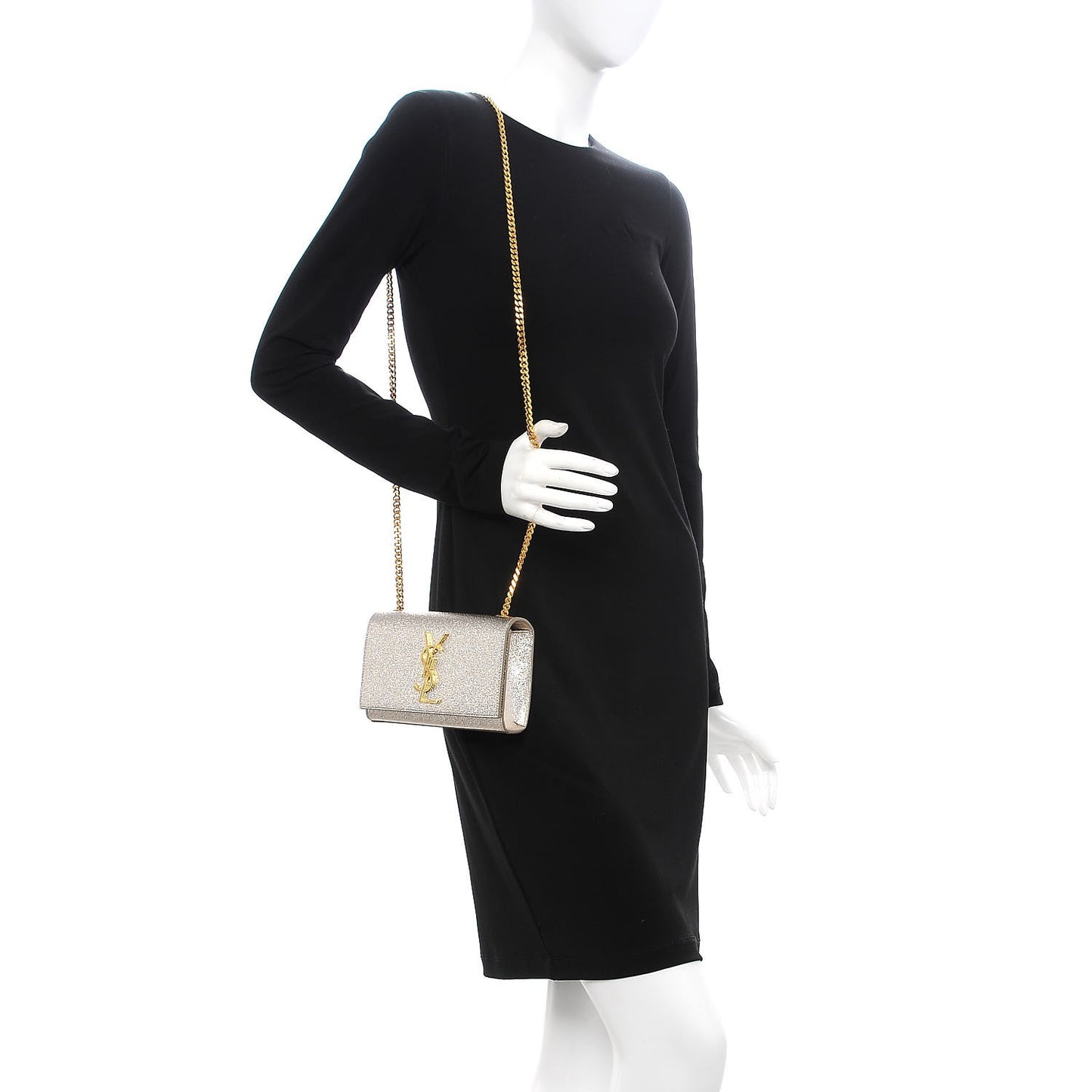 Metallic Calfskin Small Classic Monogram Kate Satchel Pale Gold