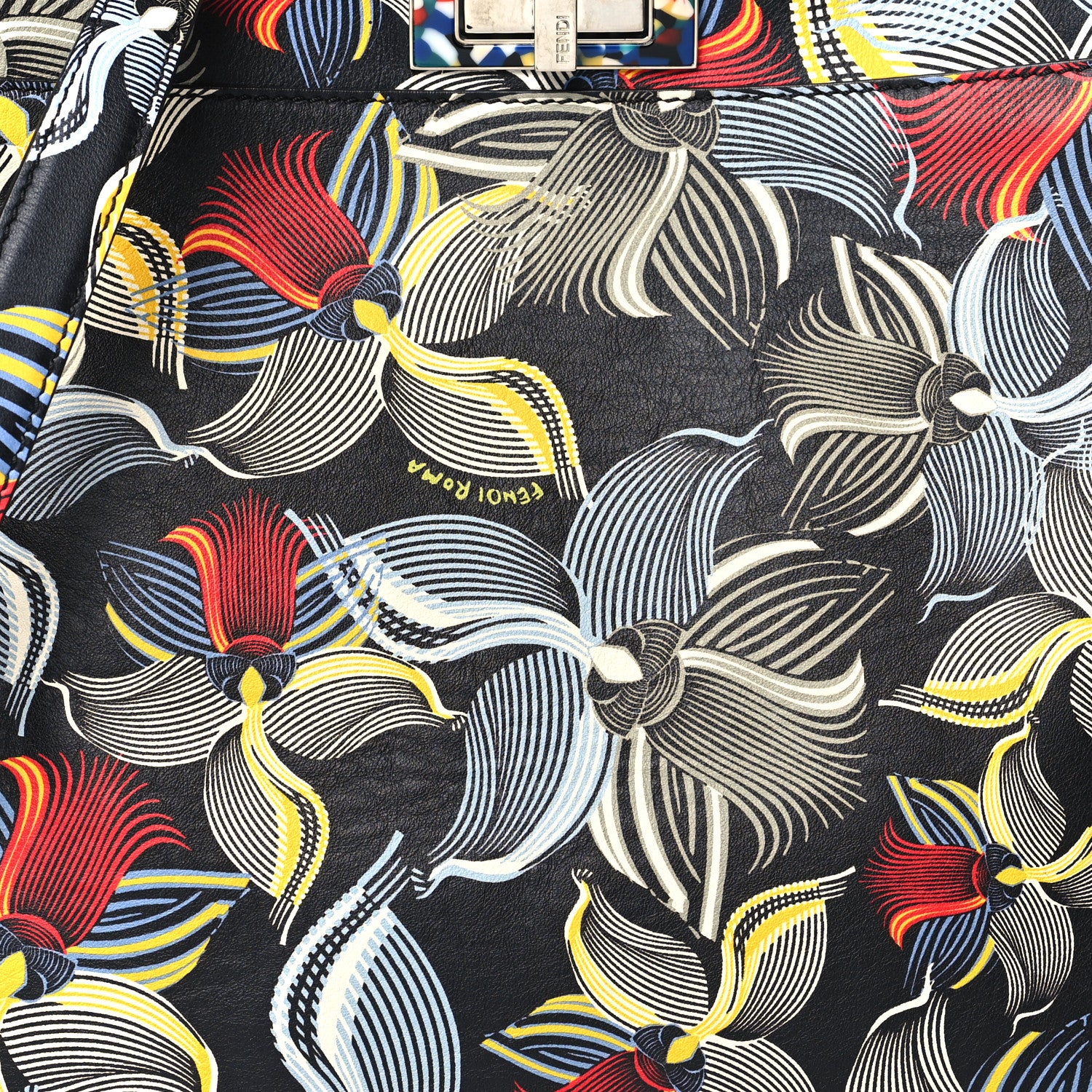 Fendi Calfskin Orchid Large Peekaboo Iconic Satchel Black Multicolor 8 of 10
