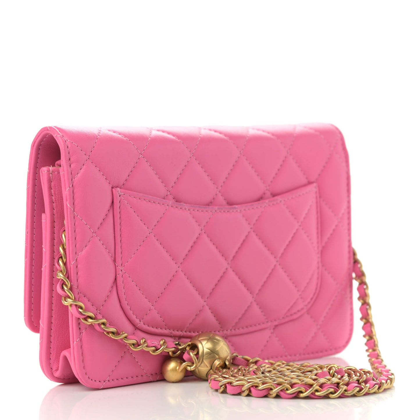 Lambskin Quilted CC Pearl Crush Wallet on Chain WOC Pink